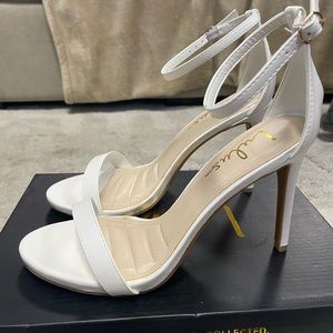 Lulu’s loveliness white ankle strap heels, white, women’s 8.5